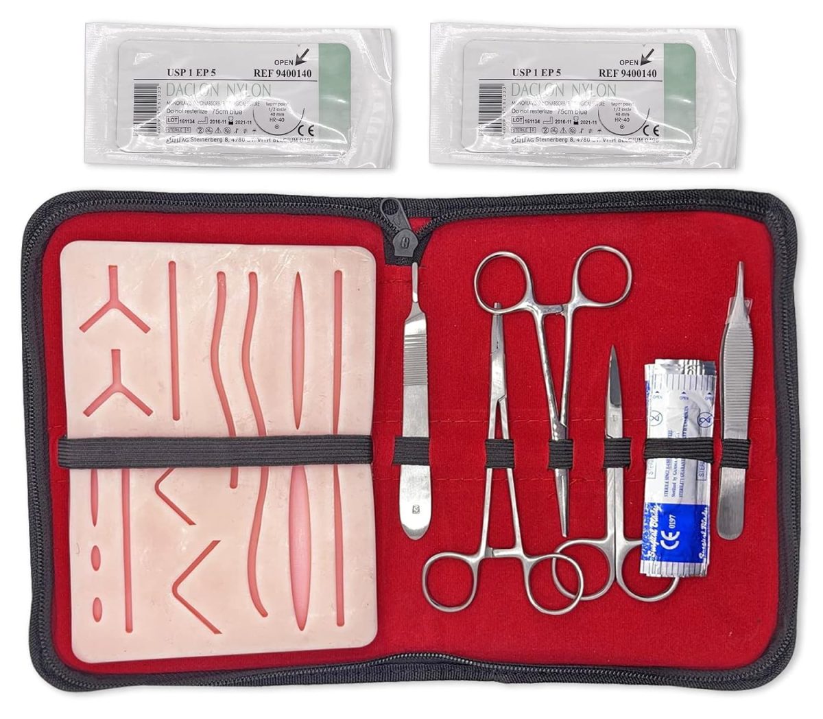Suture Practice Kit (18 Pieces) for Student Suture Training, Include Suture Pad with 14 Pre-Cut Wounds, Suture Tools, Suture Thread & Needle (Complete Kit) - Image 3