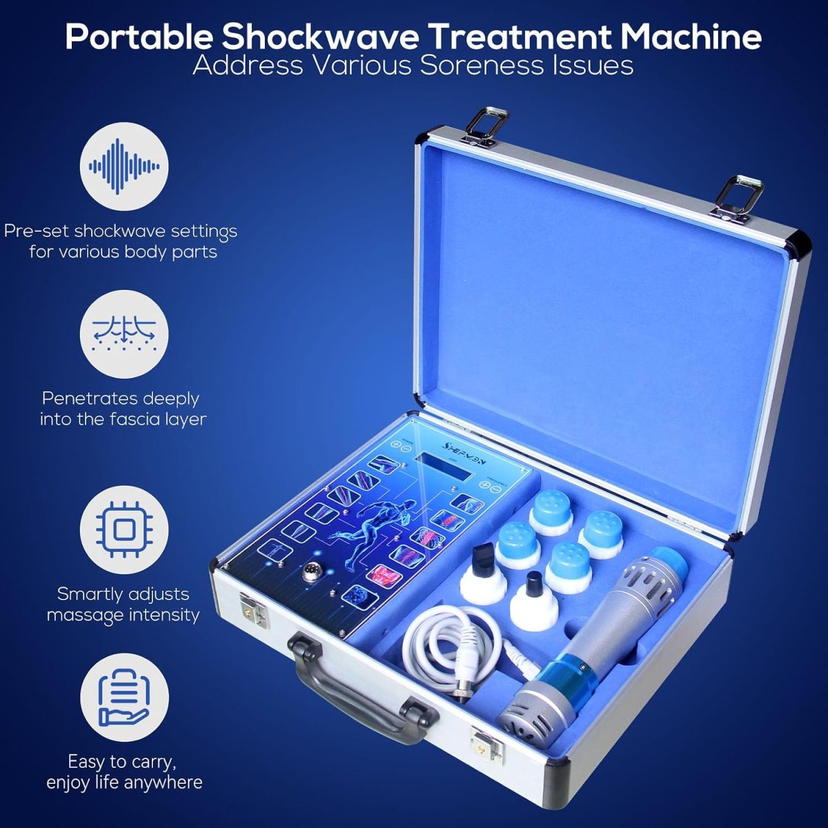 Portable Shockwave Therapy Machine | Deep Tissue Muscle Massager for Back, Waist, Leg & Golf Elbow Pain Relief | 7 Massage Heads - Image 4
