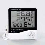 Temperature Humidity Meter,LCD Electronic Digital Outdoor/Indoor Thermometer Hygrometer with Clock Time Humidity Monitor for Home,Bedroom,Pet,Reptile,Plant,Greenhouse,Basement,Guitar (HTC-2)