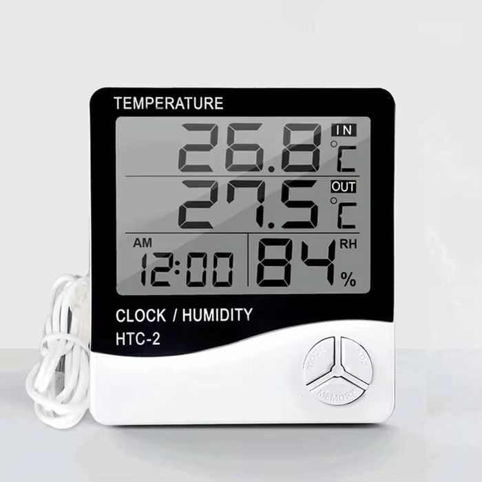 Ha8610031fbb643f183cbcd1956cee1d97.jpg Temperature Humidity Meter,LCD Electronic Digital Outdoor/Indoor Thermometer Hygrometer with Clock Time Humidity Monitor for Home,Bedroom,Pet,Reptile,Plant,Greenhouse,Basement,Guitar (HTC-2) - Image 1