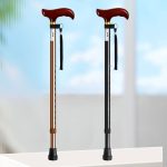 Adjustable Walking Cane for Elderly – Lightweight Aluminum Alloy Telescopic Stick with Wooden Handle